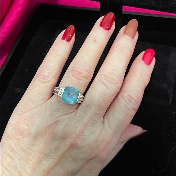 David Yurman Jewelry - David Yurman Sterling Silver Ring with Blue Topaz Gemstone and Diamond accents.